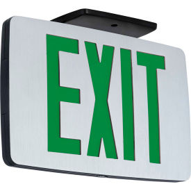 Hubbell Lighting Brushed Single-Face LED Die-Cast Thin Exit Sign W/ Battery Black W/ Green Letters CCESGE