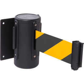 Wall Mount Retractable Belt Barrier Black Case W/10' Black/Yellow Belt WM300B-YB100