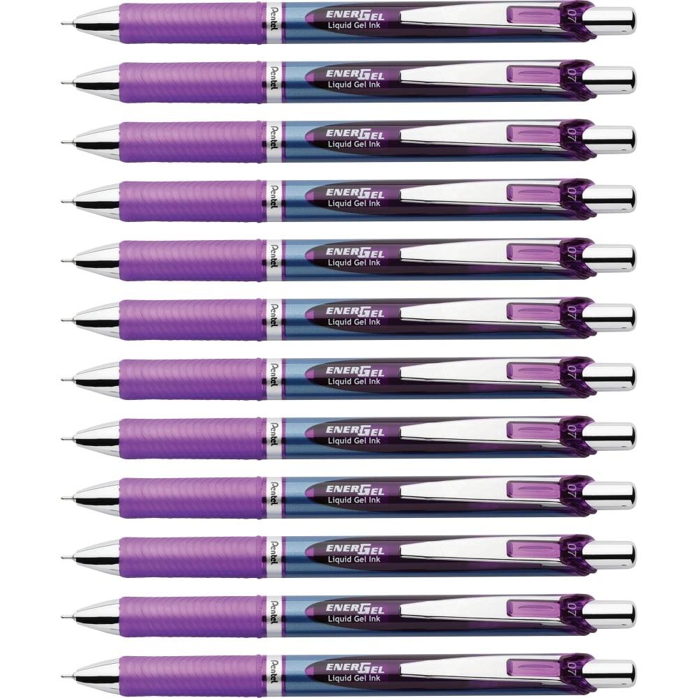 Pentel EnerGel RTX Liquid Gel Pens, Pack Of 12, Medium Point, 0.7 mm, Blue Barrel, Violet Ink (Min Order Qty 2) MPN:BLN77VBX