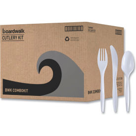 Boardwalk® Three-Piece Cutlery Combo Kit Fork/Knife/Teaspoon Polypropylene White 250/Carton BWKCOMBOKIT