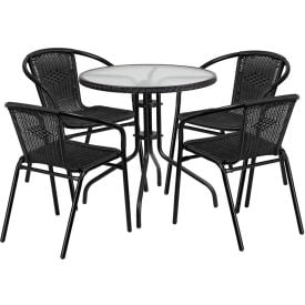 Flash Furniture Lila 5 Piece Round Glass Metal Table w/ Stack Chairs Black -087RD-037BK4-GGTLH