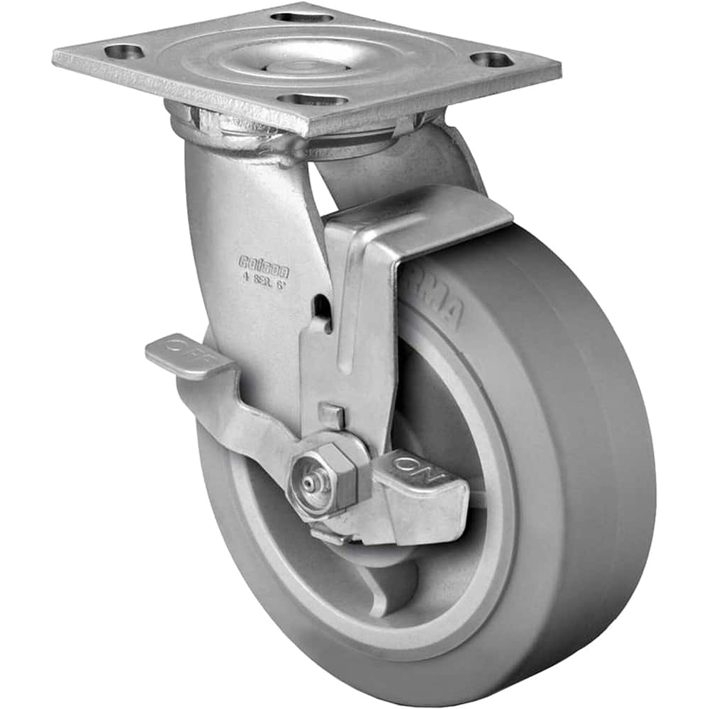 Swivel Top Plate Caster: Thermoplastic Rubber Elastomer, 6