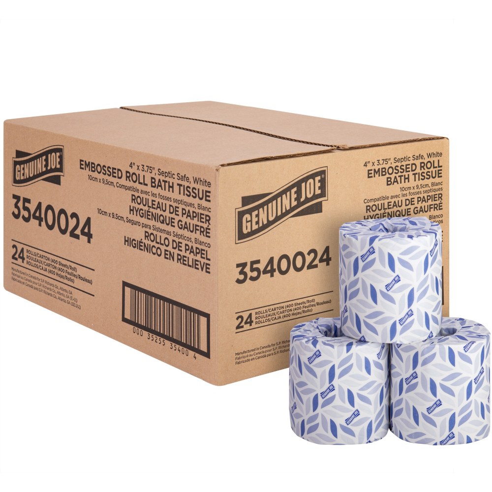 Genuine Joe 2-ply Bath Tissue Rolls - 2 Ply - 4in x 3.75in - 400 Sheets/Roll - White - 24 / Carton (Min Order Qty 3) MPN:3540024