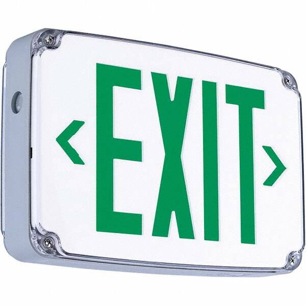 Illuminated Exit Signs, Number of Faces: 2, Light Technology: LED, Letter Color: Green, Mount Type: Surface Mount, Housing Material: Thermoplastic MPN:93047785