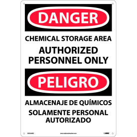 NMC™ Bilingual Plastic Sign Chemical Storage Area Authorized Personnel Only 14