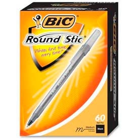 Bic® Round Stic Ballpoint Pen Medium Black Ink 60/Box GSM609BK