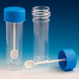 Fecal Container 30mL Screwcap with Spoon Polystyrene Conical Bottom Self-Standing 500/Pack 109117