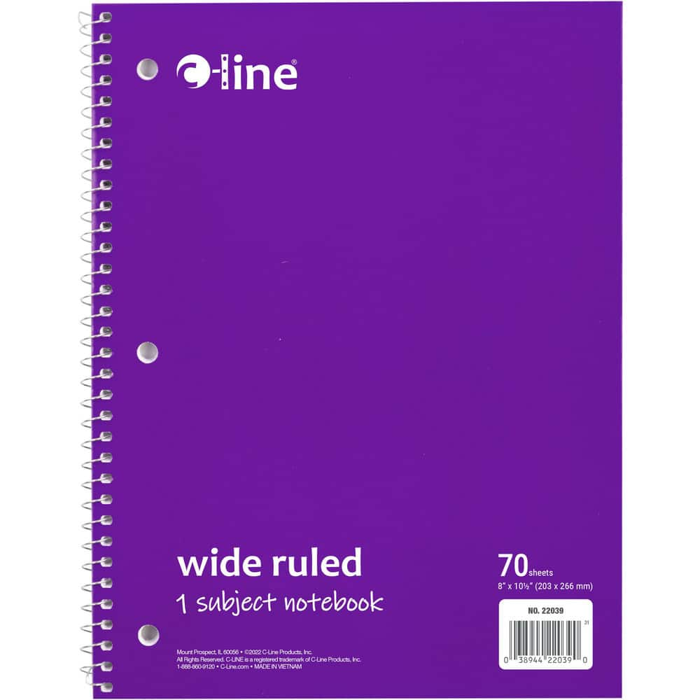 Note Pads, Writing Pads & Notebooks, Product Type: Wide Ruled Spiral-Notebook , Paper Color: White , Style of Rule: Wide , Cover Color: Purple  MPN:22039-CT