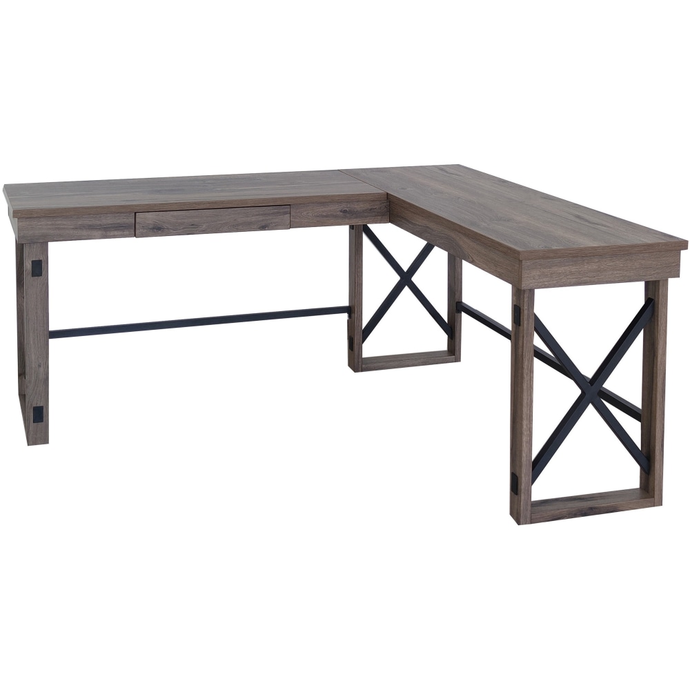 LYS L-Shaped Industrial Desk - For - Table TopL-shaped Top - 200 lb Capacity x 52.13in Table Top Width x 19.75in Table Top Depth - 29.50in Height - Assembly Required - Aged Oak - Medium Density Fiberboard (MDF) - 1 Each MPN:DK100LRGK