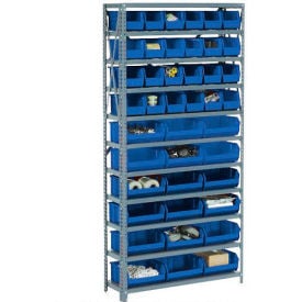 GoVets™ Steel Open Shelving with 12 Blue Plastic Stacking Bins 5 Shelves - 36x18x39 249BL603