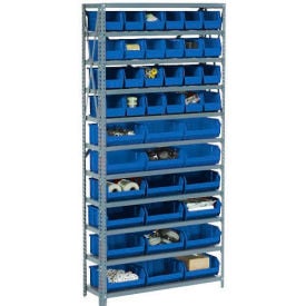 GoVets™ Steel Open Shelving with 16 Blue Plastic Stacking Bins 5 Shelves - 36x18x39 247BL603