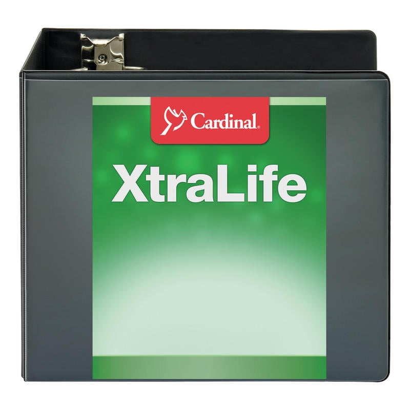 Cardinal XtraLife ClearVue Nonstick Locking Slant 3-Ring Binder, 6in D-Rings, Black MPN:26361