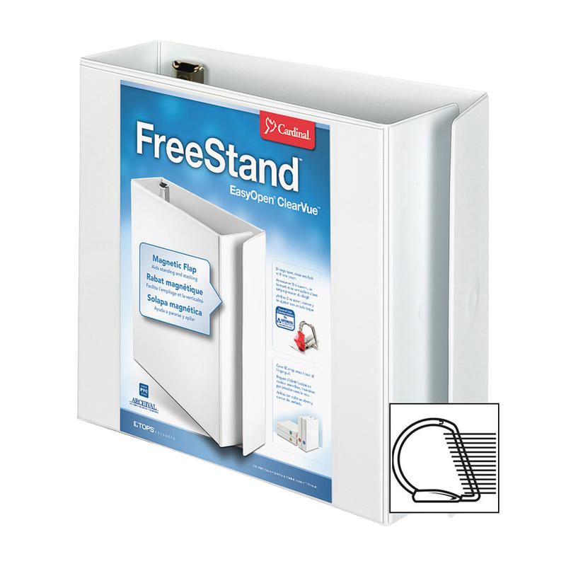 Cardinal Freestand Easy-Open ClearVue Locking 3-Ring Binder, 3in Slant Rings, White (Min Order Qty 3) MPN:43130