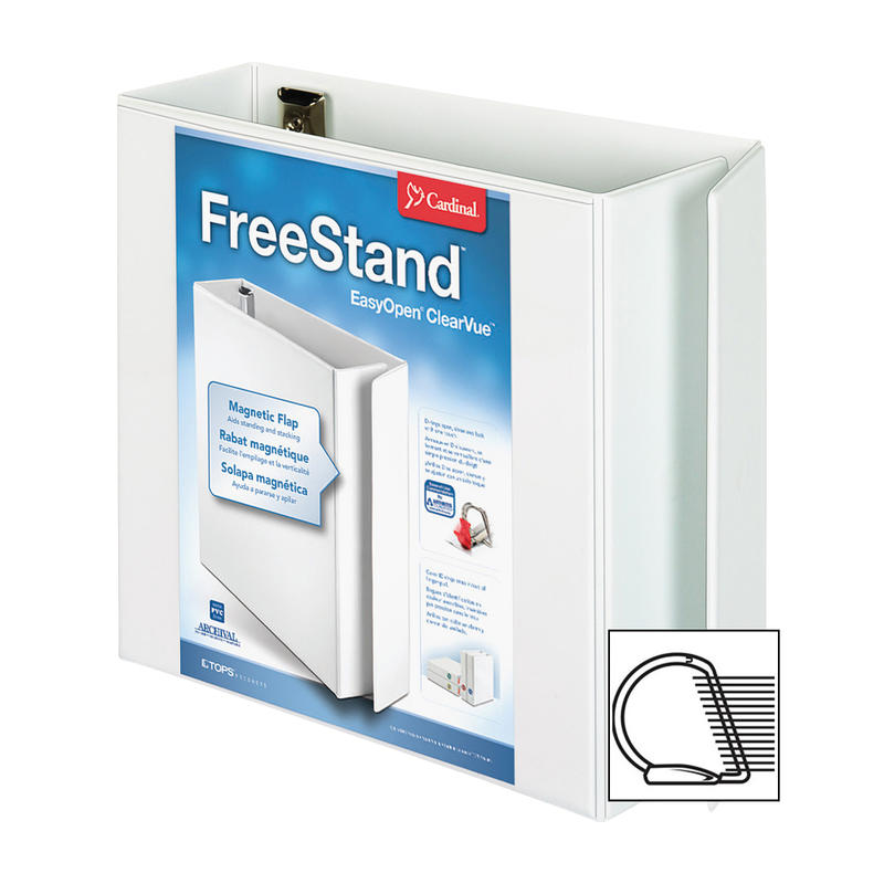 Cardinal FreeStand Easy-Open ClearVue 3-Ring Binder, 4in Round Rings, White (Min Order Qty 2) MPN:43140CB