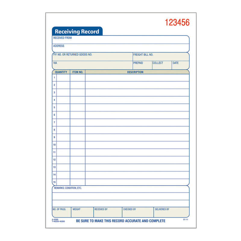 Adams Carbonless 2-Part Receiving Record Book, 5 9/16in x 8 7/16in, Book Of 50 Sets (Min Order Qty 8) MPN:DC5089