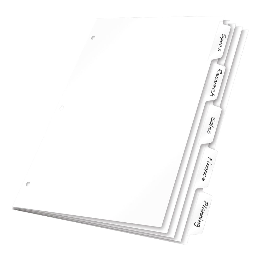 Cardinal Write N Erase Tab Dividers, 5-Tab, White (Min Order Qty 16) MPN:60506