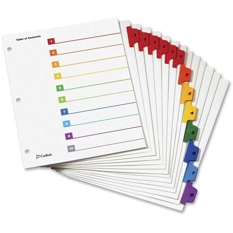 Cardinal OneStep 8-tab Table of Content Dividers - 6 x Divider(s) - 8 Printed Tab(s) - Digit - 1-8 - 8 Tab(s)/Set - 8.5in Divider Width x 11in Divider Length - 3 Hole Punched - Multicolor Divider - Multicolor Tab(s) - 8 / Pack (Min Order Qty 4) MPN:60828