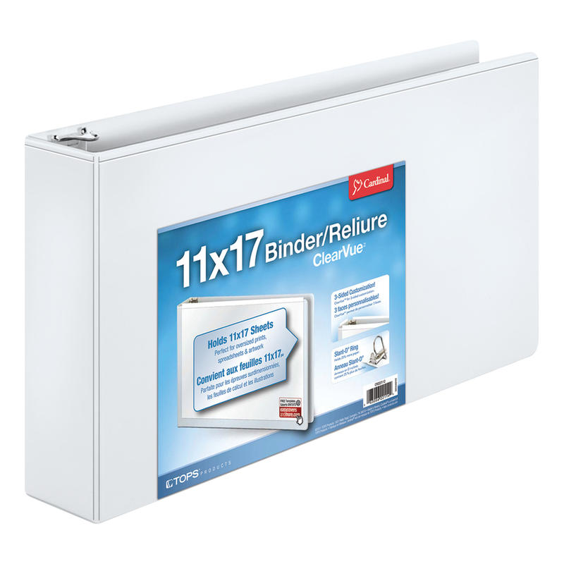 Cardinal Slant-D Ring Tabloid ClearVue 3-Ring Binder, 3in D-Rings, 64% Recycled, White (Min Order Qty 3) MPN:22142