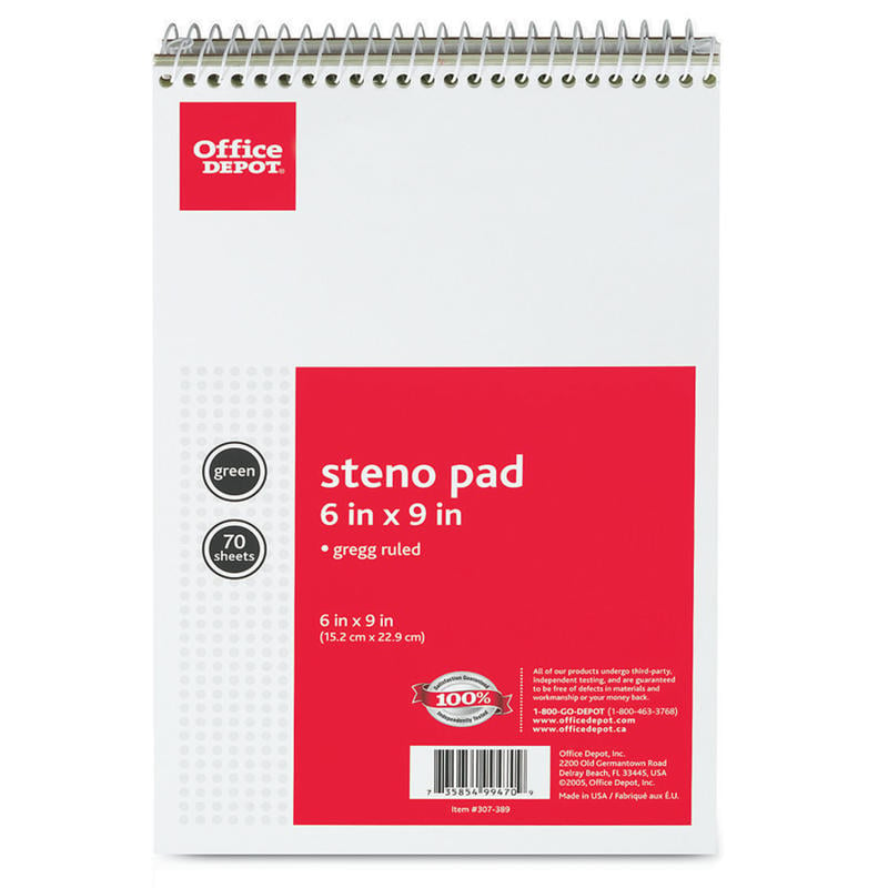 Office Depot Brand Steno Book, 6in x 9in, Gregg Ruled, 70 Sheets, Greentint (Min Order Qty 73) MPN:99470EA