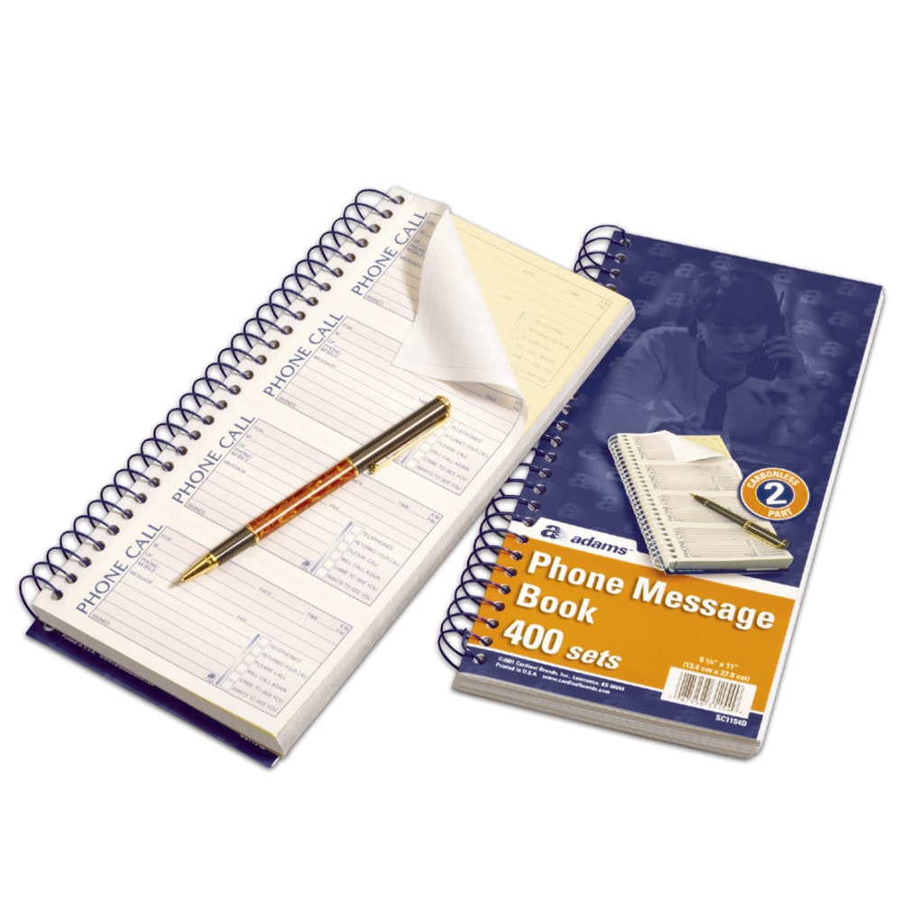 Adams Phone Message Books, 11in x 5 1/2in, 100 Pages, White/Canary Yellow, Pack Of 5 (Min Order Qty 4) MPN:SC1154-5D