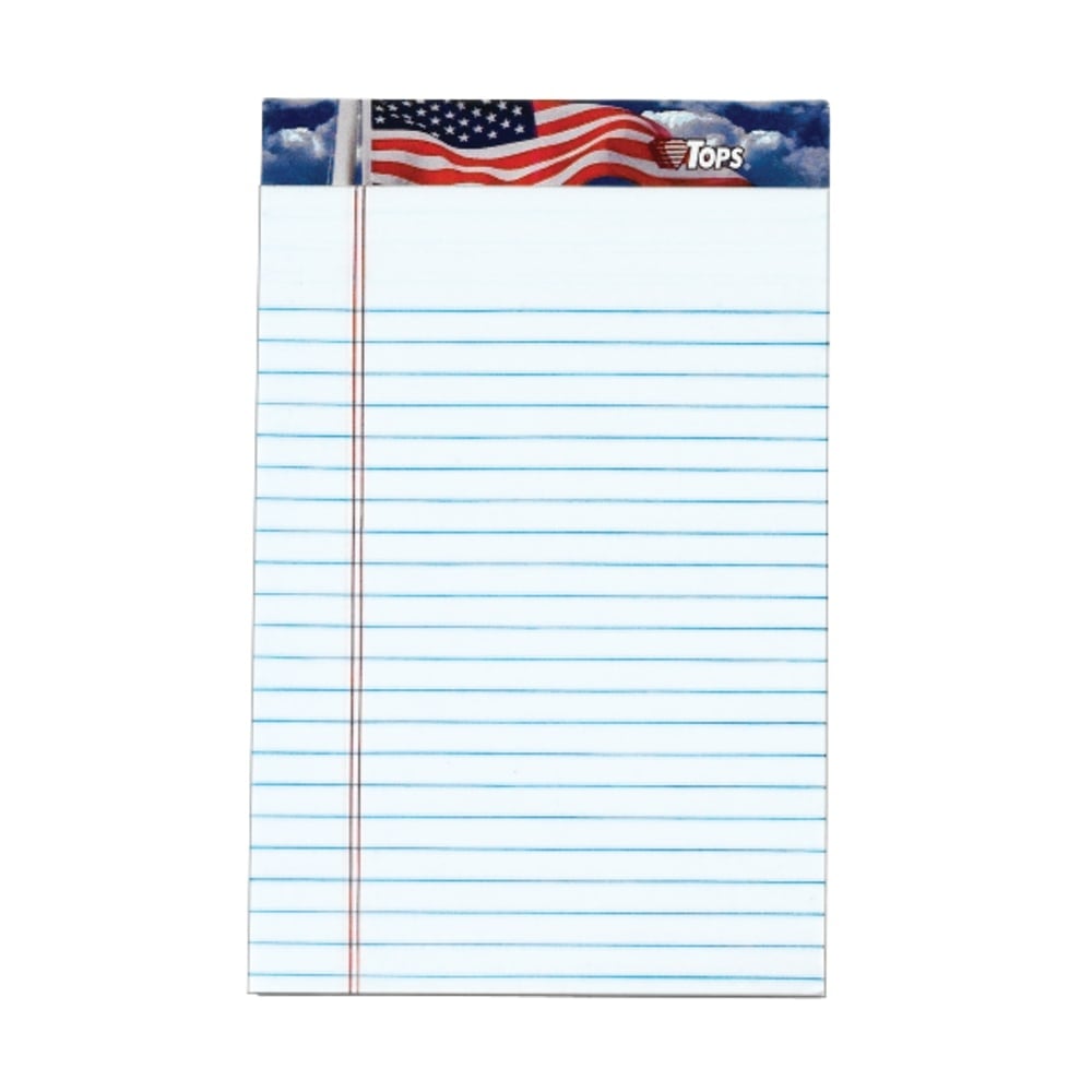 TOPS American Pride Writing Tablet, 5in x 8in, Jr. Size, Legal Rule, White, 50 Sheets Per Pad, Pack Of 12 Pads (Min Order Qty 3) MPN:75101