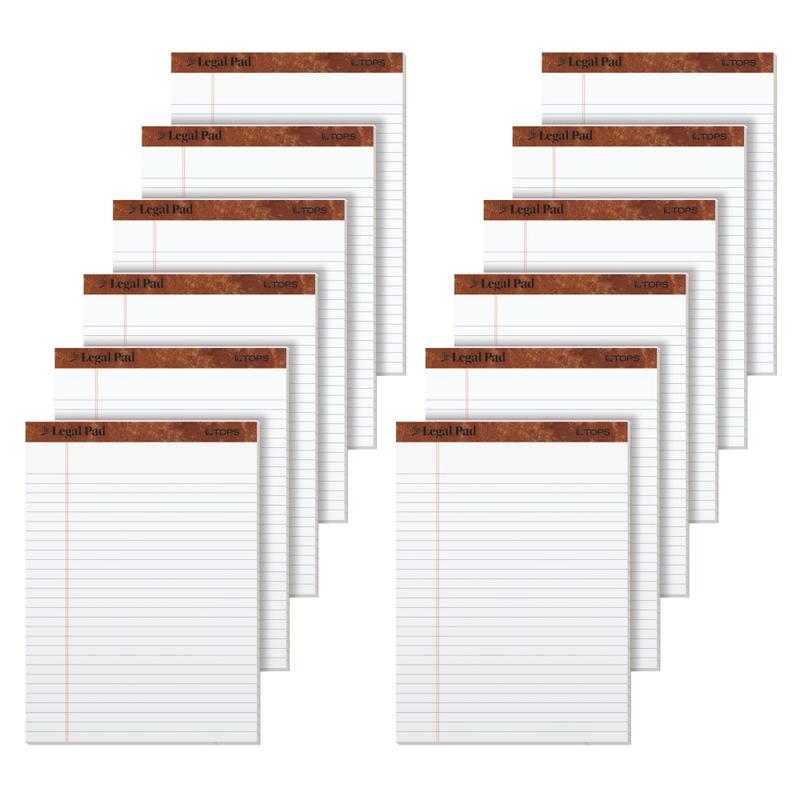 TOPS The Legal Pad Perforated Writing Pads, 8 1/2in x 11 3/4in, Legal Ruled, 50 Sheets, White/Blue, Pack Of 12 (Min Order Qty 2) MPN:7533