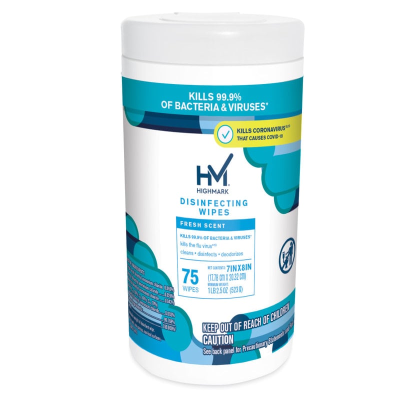 Highmark Disinfectant Wipes, White, Container Of 75 (Min Order Qty 13) MPN:69075