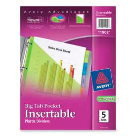 Avery® Plastic Pocket Insertable Tab Dividers Assorted 5 Tabs/Set 11902