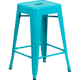 Flash Furniture 24'' Backless Counter-Height Stool - Metal - Square - Crystal Teal Blue BT3503-24-CB-GGET-