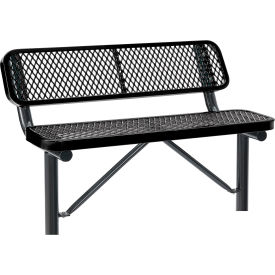 GoVets™ 4' Outdoor Steel Bench w/ Backrest Expanded Metal In Ground Mount Black 743IBK695