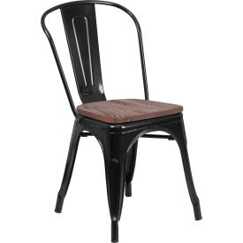 Flash Furniture Black Metal Stackable Chair with Wood Seat 31230-BK-WD-GGCH-