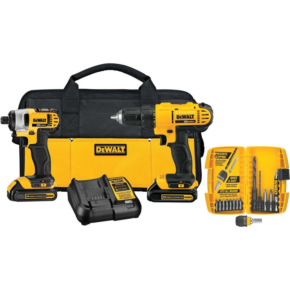 Cordless Tool Combination Kits, Kit Type: 20 Volt Cordless Tool Combination , Tools: 1/2 in Compact Drill/Driver, 1/4 in Impact Driver , Voltage: 20.00  MPN:DCK241C2