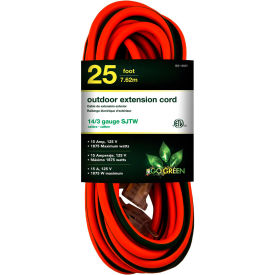 GoGreen Power GG-13825 25 Ft Extension Cord - Orange/Green GG-13825