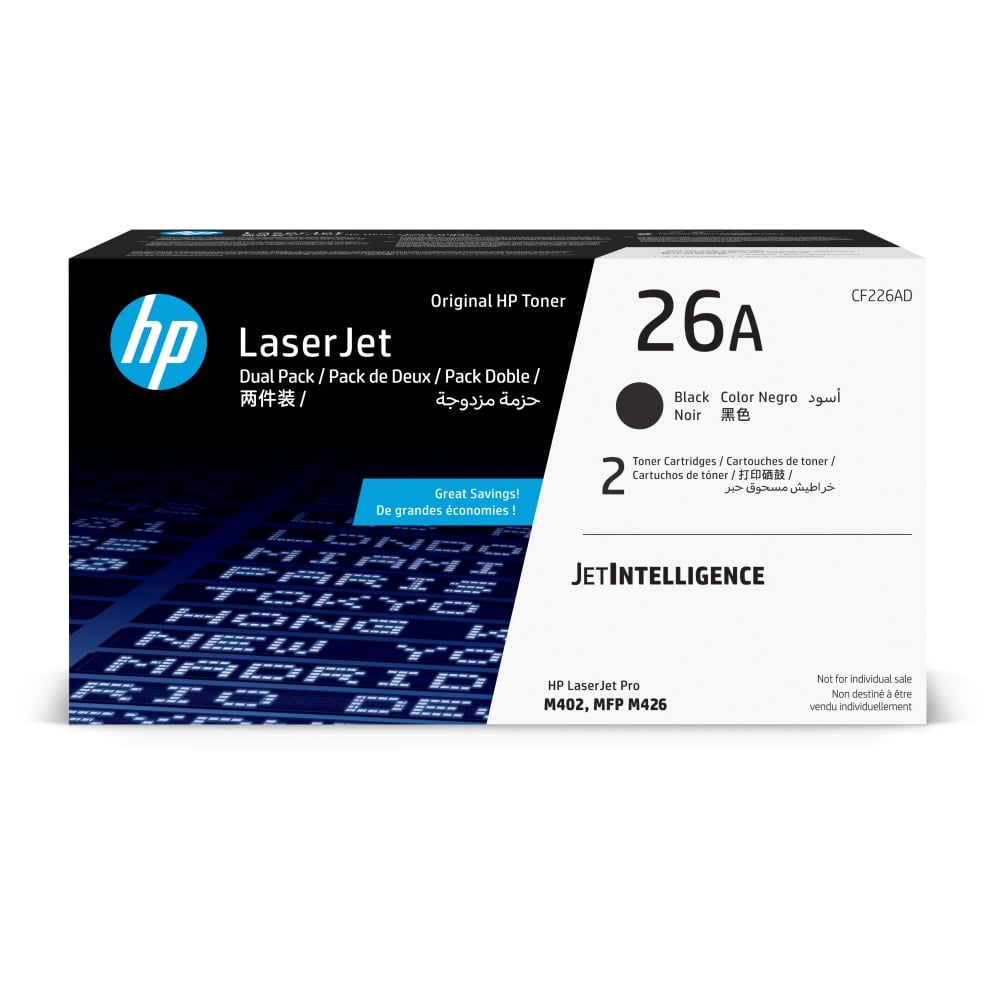 HP 26A Black Toner Cartridges, Pack Of 2, CF226AD MPN:CF226AD