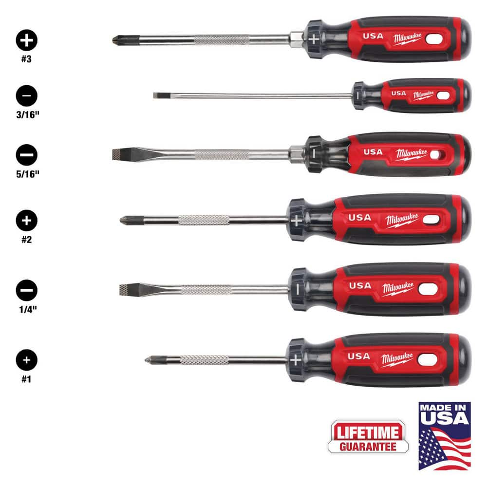 Screwdriver Sets, Screwdriver Types Included: Cabinet, Philips , Slotted , Container Type: None , Hex Size: 1/4 , Finish: Chrome , Number Of Pieces: 6  MPN:MT200-6