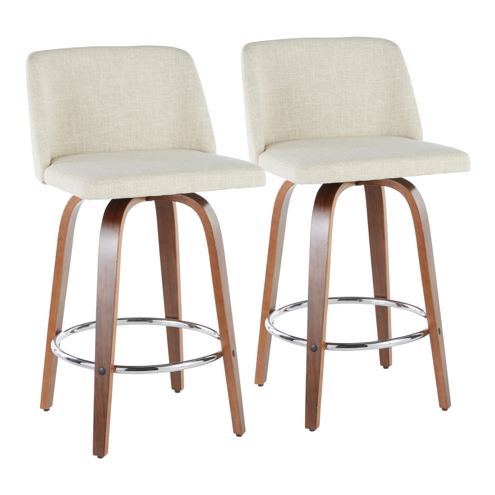 LumiSource Toriano Counter Stools, Walnut/Cream/Chrome, Set Of 2 Stools MPN:B26-TRNO2R WLCR2