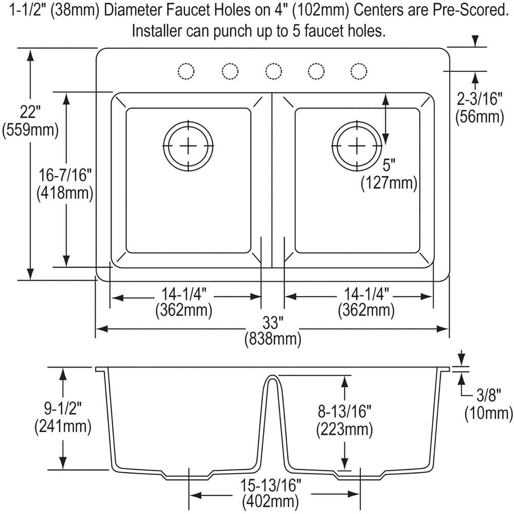 Sinks, Type: Drop-In , Mounting Location: Countertop , Number Of Bowls: 1 , Material: Quartz , Faucet Included: No  MPN:ELG13322MB0