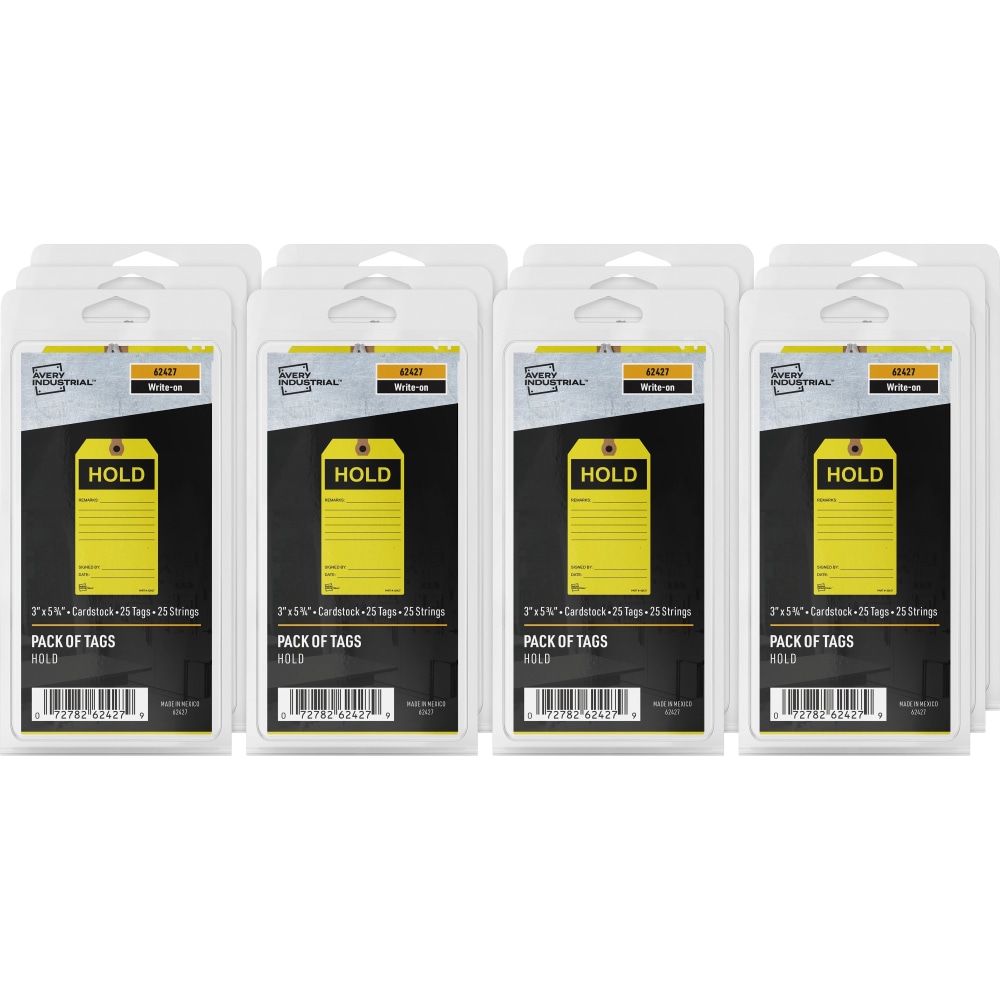 Avery Preprinted HOLD Inventory Tags - 5.75in Length x 3in Width - 25 / Pack - Card Stock - Yellow (Min Order Qty 10) MPN:62427