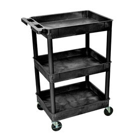 Luxor® STC111 Tray Top Shelf 3 Shelf Plastic Utility Cart 24x18 4