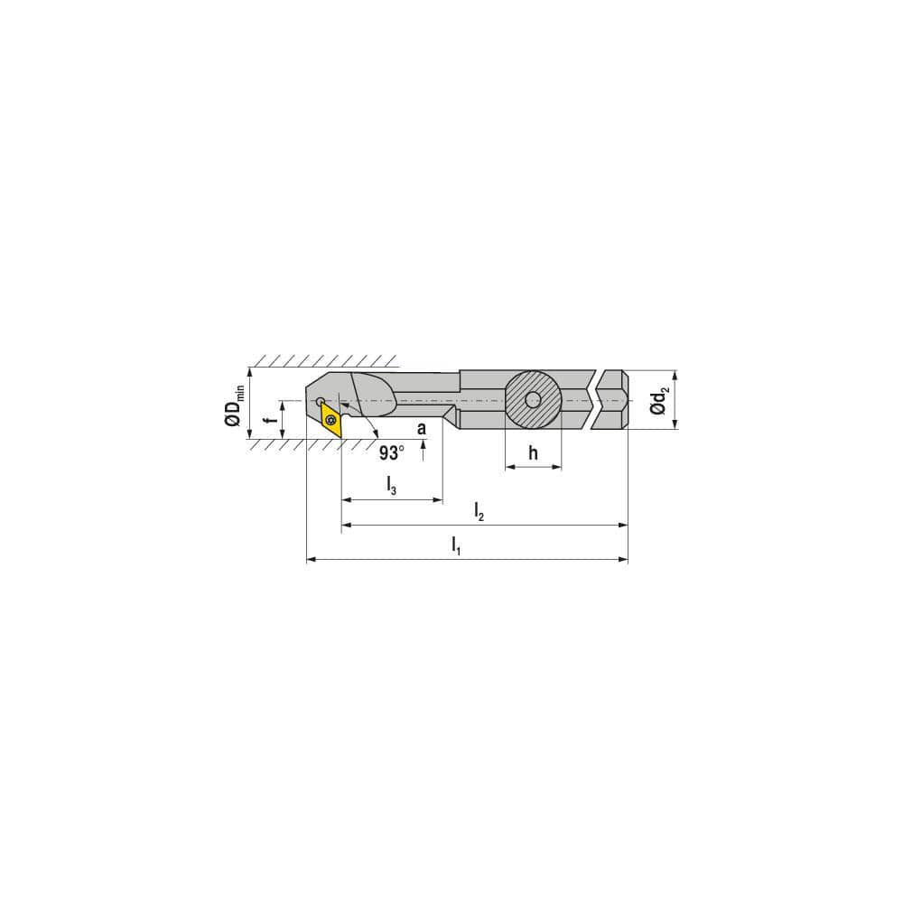 Indexable Boring Bar: A12K SDXCR 07, 16 mm Min Bore Dia, 12 mm Shank Dia, 93 ° MPN:70732212