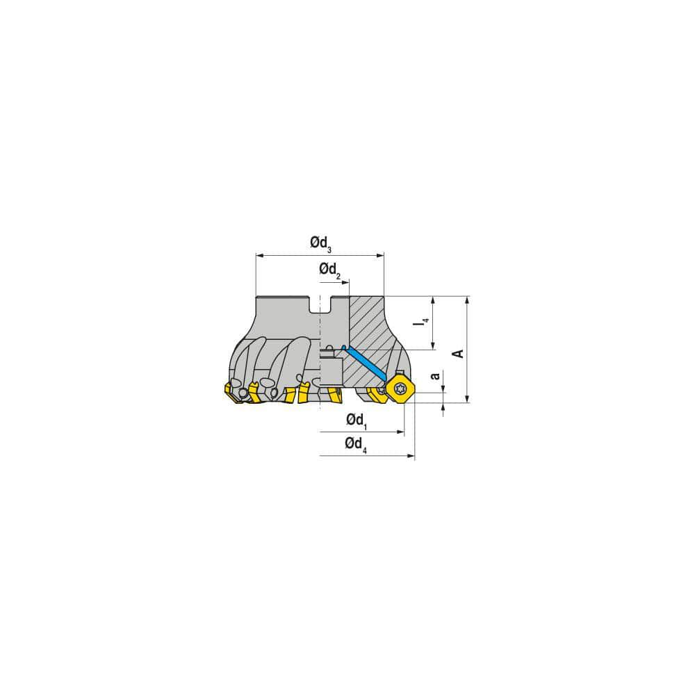 Indexable Chamfer & Angle Face Mills, Minimum Cutting Diameter (mm): 63.00 , Maximum Cutting Diameter (mm): 71.40 , Maximum Depth of Cut (mm): 4.00  MPN:50704563