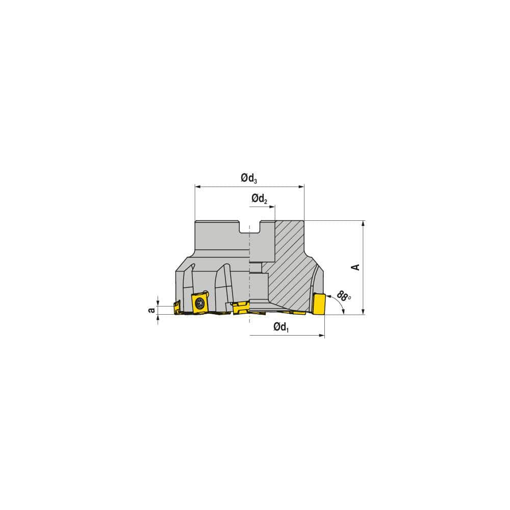 Indexable Chamfer & Angle Face Mills, Minimum Cutting Diameter (mm): 80.00 , Maximum Cutting Diameter (mm): 80.76 , Maximum Depth of Cut (mm): 6.00  MPN:50733080