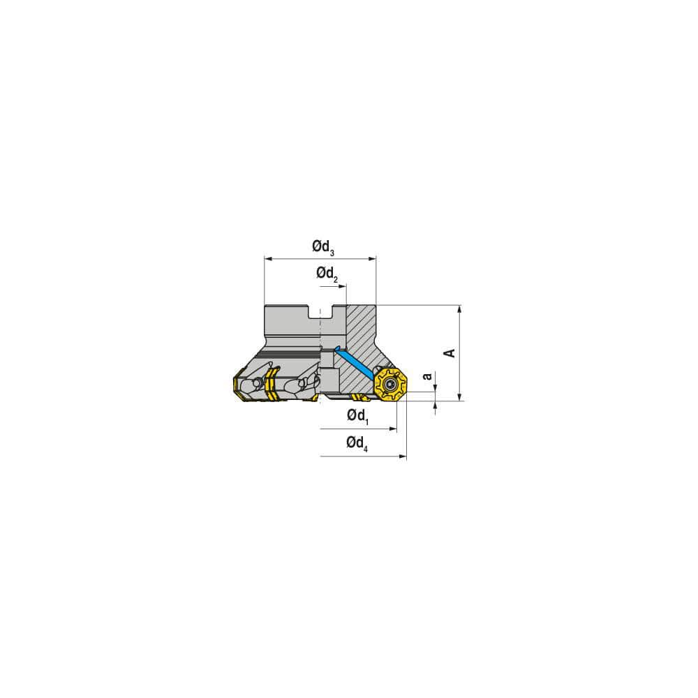 Indexable Chamfer & Angle Face Mills, Minimum Cutting Diameter (mm): 40.00 , Maximum Cutting Diameter (mm): 50.20 , Maximum Depth of Cut (mm): 3.50  MPN:50741040