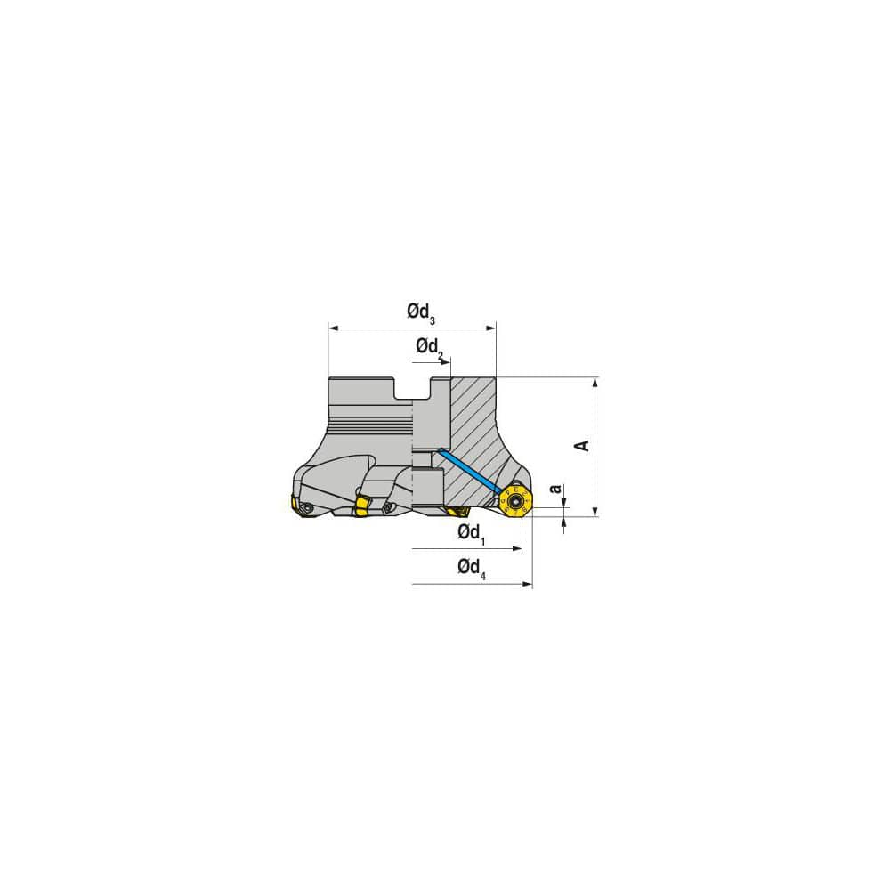 Indexable Chamfer & Angle Face Mills, Minimum Cutting Diameter (mm): 40.00 , Maximum Cutting Diameter (mm): 45.70 , Maximum Depth of Cut (mm): 3.80  MPN:50744040