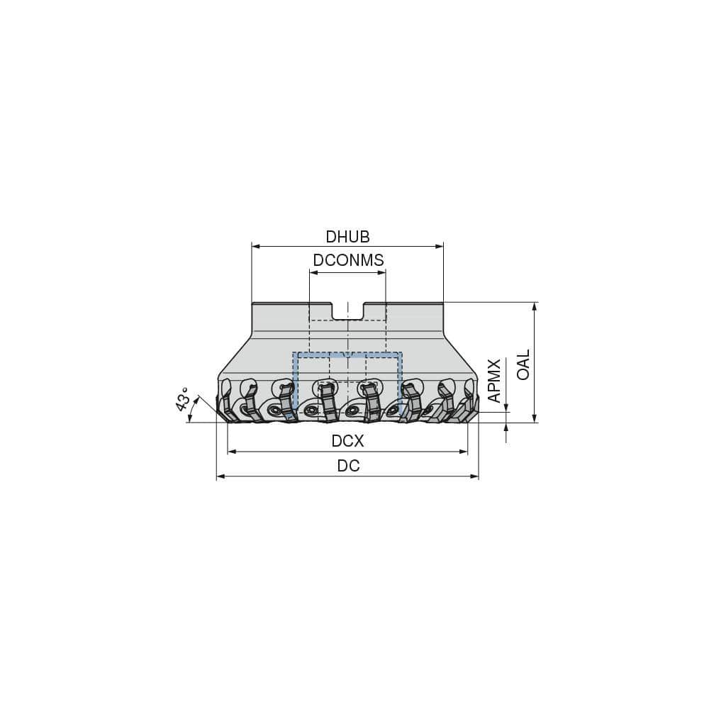 Indexable Chamfer & Angle Face Mills, Minimum Cutting Diameter (mm): 100.00 , Maximum Cutting Diameter (mm): 112.20 , Maximum Depth of Cut (mm): 4.50  MPN:5079510014