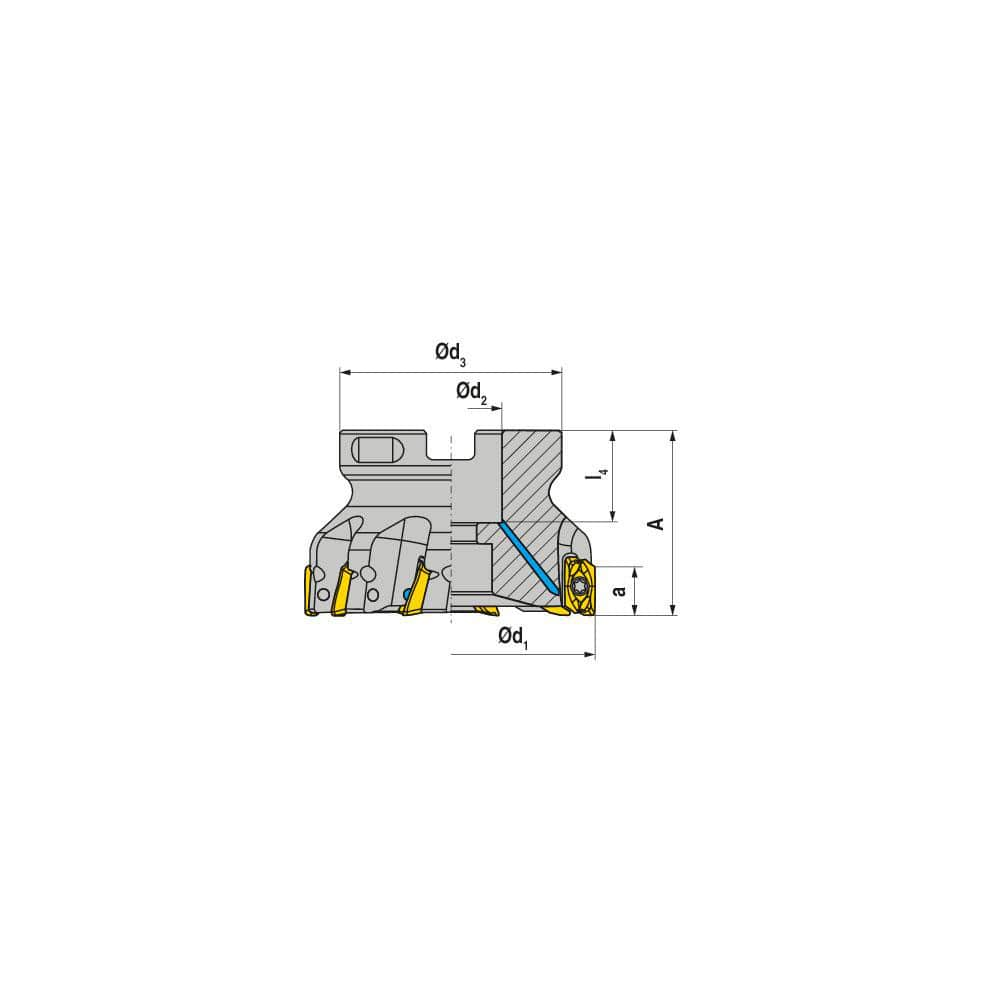 Indexable Square-Shoulder Face Mill:  A211250R1011A100200EF,  2-1/2'' Cut Dia,  1.0000