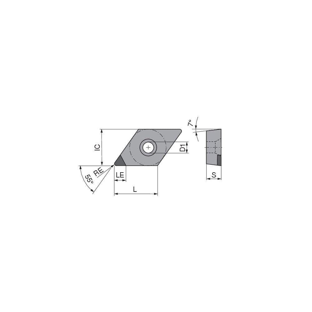 Turning Inserts, Insert Style: DCGW , Insert Size Code: 32.5.5 , Insert Shape: Diamond , Included Angle: 55.0 , Inscribed Circle (Decimal Inch): 0.3748  MPN:71130106