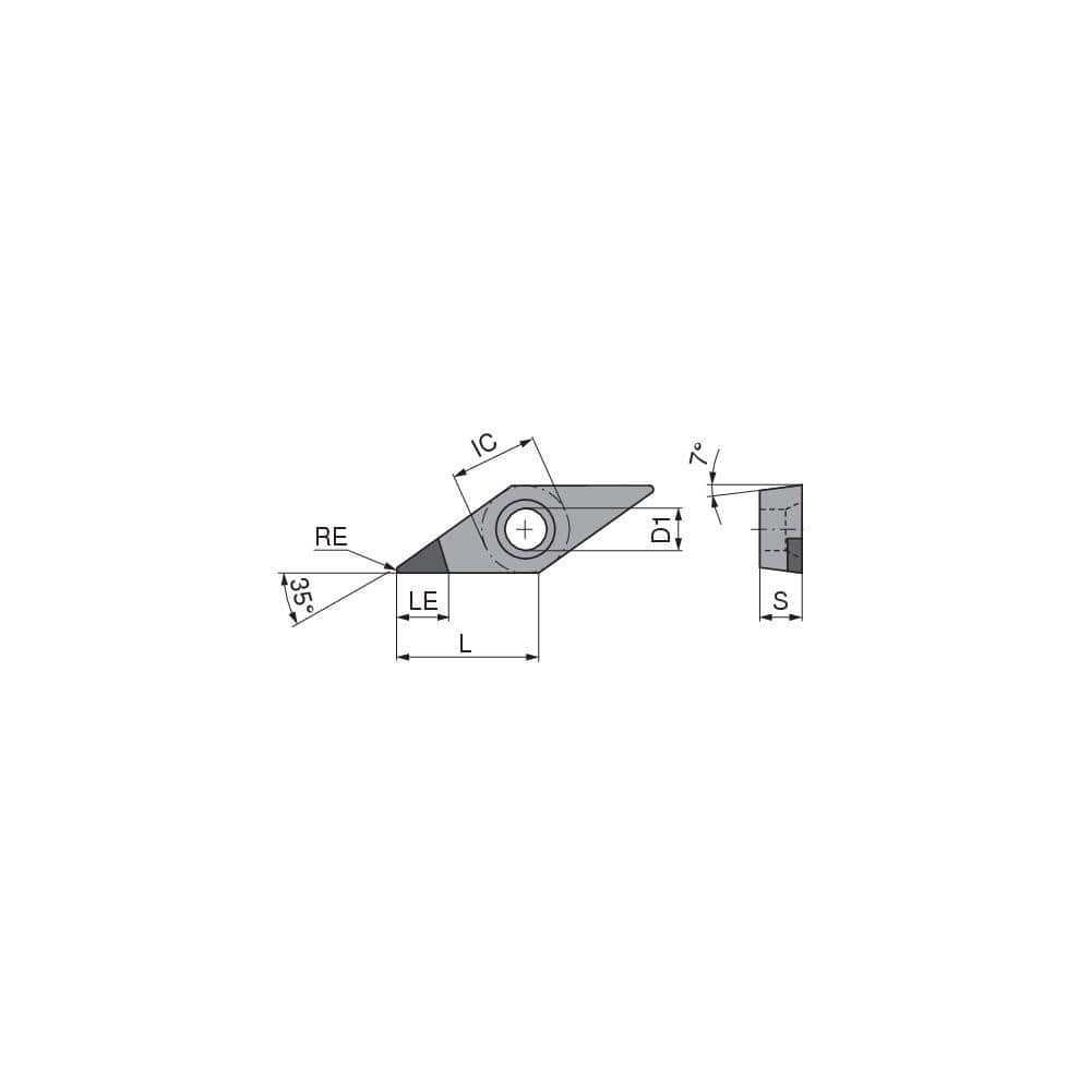 Turning Inserts, Insert Style: VCGW , Insert Size Code: 220.5 , Insert Shape: Diamond , Included Angle: 35.0 , Inscribed Circle (Decimal Inch): 0.2500  MPN:71160100