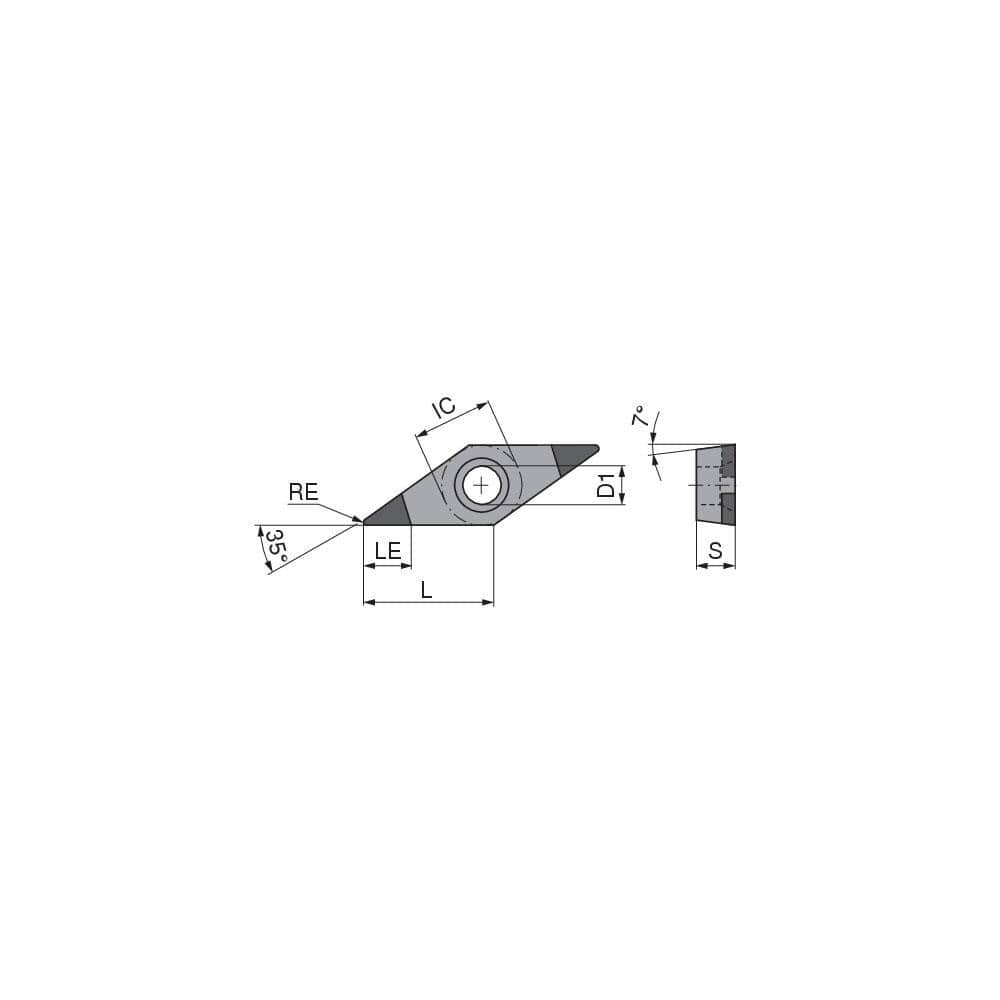 Turning Inserts, Insert Style: VCGW , Insert Size Code: 221 , Insert Shape: Diamond , Included Angle: 35.0 , Inscribed Circle (Decimal Inch): 0.2500  MPN:71165211