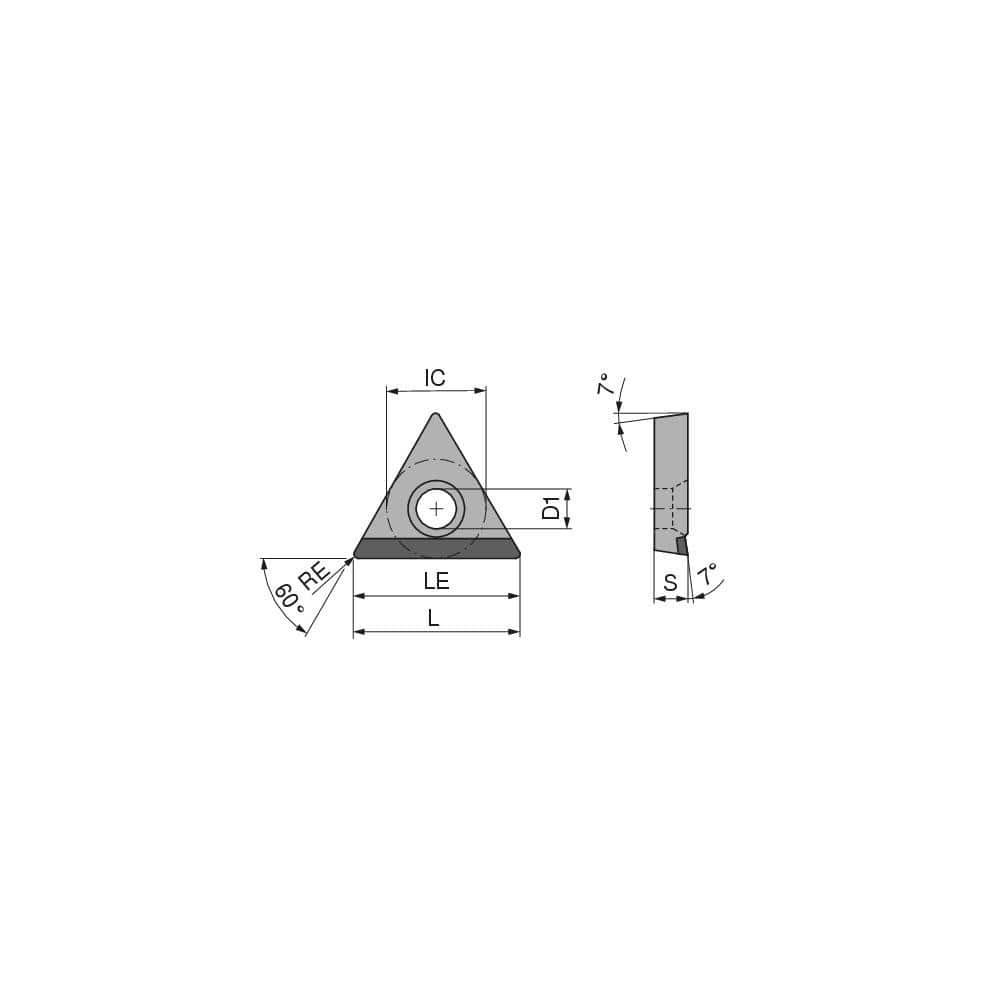 Turning Inserts, Insert Style: TCGT , Insert Size Code: 21.51 , Insert Shape: Triangle , Included Angle: 60.0 , Inscribed Circle (Decimal Inch): 0.2500  MPN:71327224